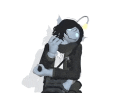 a cartoon character is talking on a cell phone while sitting down