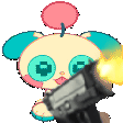 a pixel art of a cartoon character holding a gun .