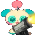a pixel art of a cartoon character holding a gun .
