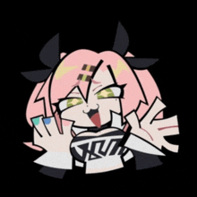 a cartoon of a girl with pink hair and green eyes