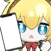 a cartoon of a girl with blue eyes holding a phone