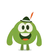 a green cartoon character is holding a hat over his head