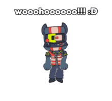 a cartoon character with the words wooohooooo !!! : d on the bottom