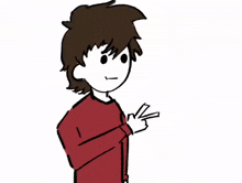 a cartoon drawing of a boy in a red shirt