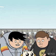 a cartoon of two men and a cat with a netflix logo on the bottom