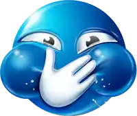 a blue smiley face with a white hand covering its mouth