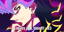 a purple and pink anime character with the words ai loves you time