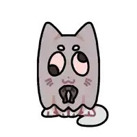 a cartoon drawing of a cat with a surprised look on its face and a tongue sticking out .