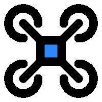 a drone icon with a blue square in the middle .