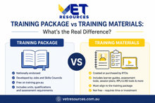 a poster showing the difference between a training package vs training materials