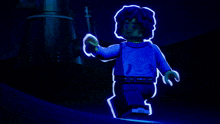 a lego figure is glowing in the dark with a robot in the background