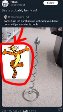 a tweet from robyn shows a picture of tigger on a spiral