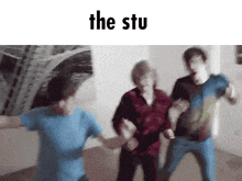 a group of people are dancing in a room with the stu written on the top