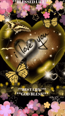i love you gold hearts butterflies flowers blessing