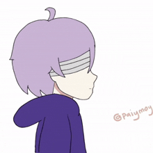 a drawing of a boy with purple hair and a bandage on his eye by paimy