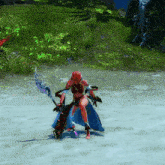 a video game character is holding a large sword