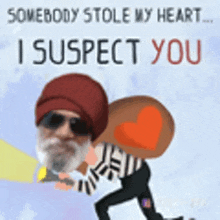 a cartoon of a man carrying a bag that says i suspect you .
