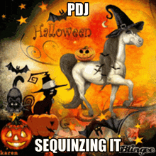 a picture of a horse with a pumpkin on its back and the words pdj sequencing it blingee