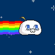 a pixel art of a cloud with glasses and a rainbow coming out of it