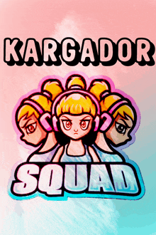 a logo for kargador squad with a girl wearing pink headphones