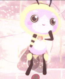 a cartoon character with a yellow head and purple body