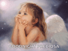 a painting of a little girl with angel wings and the words goodnight preciosa