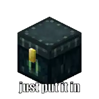 a black minecraft block with the words just put it in on it