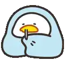 a cartoon duck is wrapped in a blue blanket and holding a straw in its mouth .