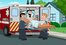 a cartoon of an ambulance with the word ambulance on it
