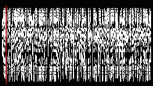 a black and white graphic with a red line going through it
