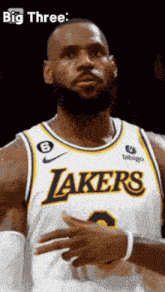 a man wearing a lakers jersey with the number 6 on it