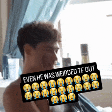 a man in a bathtub with a caption that says " even he was weirded tf out "