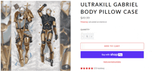 an ultrakill gabriel body pillow case is on sale for $ 49.99