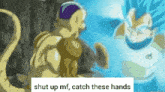 a picture of a cartoon character with the words shut up mf catch these hands below it