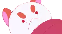 a pink and white cartoon character with the words oh sick on it