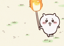 a cartoon drawing of a bear holding a marshmallow