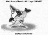 a black and white drawing of mickey mouse with the words walt disney classics vhs logo ( slowed ) slowlicious on x