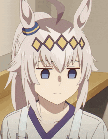 a close up of a cartoon character 's face with white hair and blue eyes