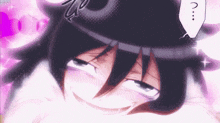 a close up of a person wearing a black hat and making a funny face .