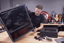 a man is working on a husky item