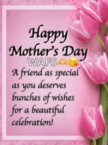 a happy mother 's day card with pink flowers