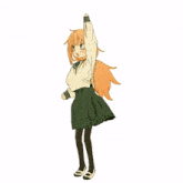 a cartoon girl with long hair is dancing in a school uniform .