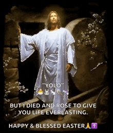 a picture of jesus with the words " yolo " on it