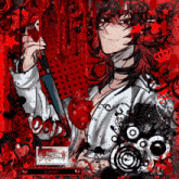 a drawing of a person holding a knife with the word random violence on the bottom right