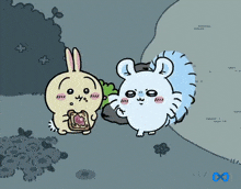 a cartoon of a rabbit and a squirrel with an infinity symbol on the bottom