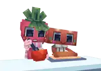 two minecraft characters are sitting next to each other on a table