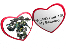 two hearts with a picture of a robot and the words " sword unit-190 my beloved " on them