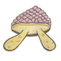 a child 's drawing of a mushroom with purple and yellow spots