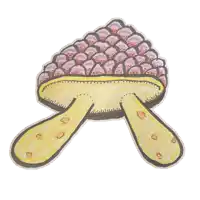 a child 's drawing of a mushroom with purple and yellow spots