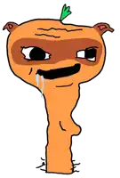 a cartoon drawing of a carrot with a green leaf on top